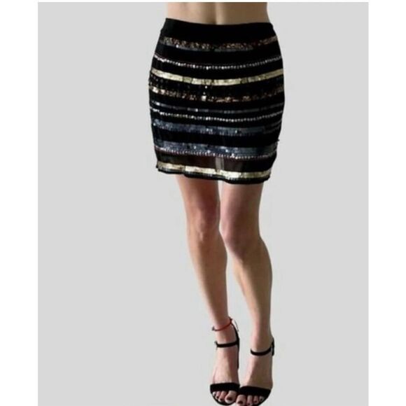 Rock & Republic sequin/beaded black mini skirt XS/2 - Picture 1 of 9
